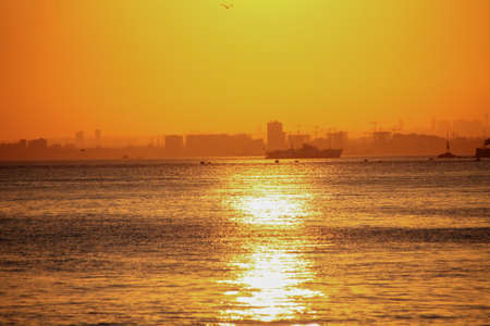 Steamboat at sunset, Istanbul, Turkeyの写真素材