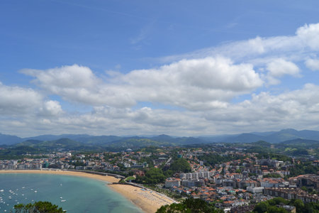 View of San SebastiÃ¡n located in the mountainous Spanish region of the Basque Country. It is...