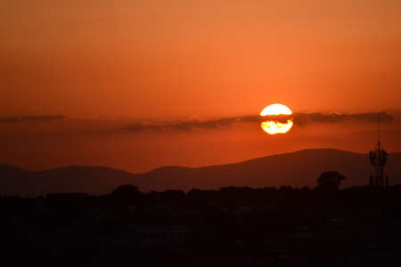 Solar eclipse in the city of Madrid, Spain, Europeの写真素材
