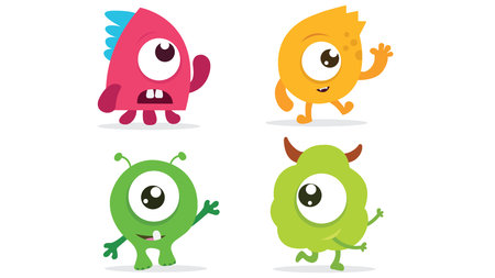 Cartoon flat monsters big icons. Colorful children play an adorable monster. EPS10 vector