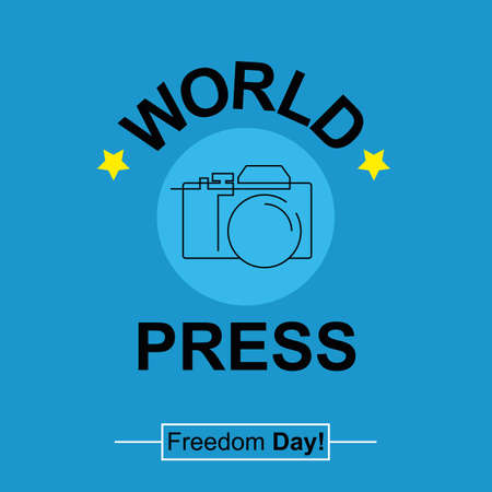 World Press Freedom Day creative illustration with flat design concept. Design with a photo camera. May 3, 2021のイラスト素材