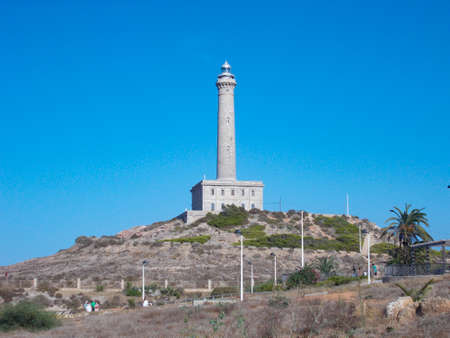CABO DE PALOS, SPAIN - SEPTEMBER 23, 2020. Faro Cabo de Palos - Old Lighthouse in La Manga. Murcia, in Spain. Europe. Horizontal photography.のeditorial素材