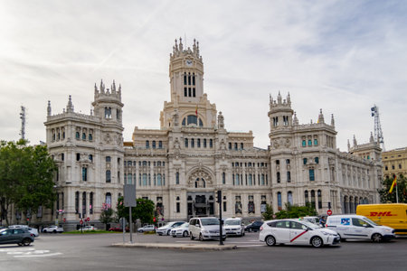 MADRID, SPAIN - SEPTEMBER 7, 2021. Madrid City Hall building next to the Cibeles statue on Paseo del Prado street and Alcala street, in Spain. Europe. Horizontal photography.のeditorial素材