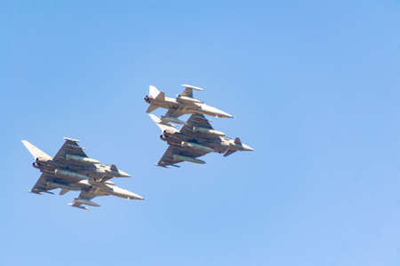 MADRID, SPAIN - OCTOBER 12, 2021. The aircraft of the Spanish Air Force participate in the air parade for the National Day of October 12. In Europe. Helicopters, seaplanes, fighters, airplanes.のeditorial素材