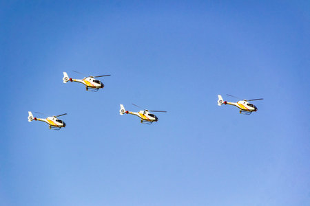 MADRID, SPAIN - OCTOBER 12, 2021. The aircraft of the Spanish Air Force participate in the air...