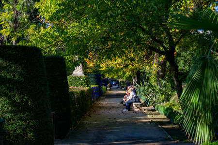MADRID, SPAIN - OCTOBER 27, 2021. Dirt road through the Royal Botanical Garden of Madrid, in Spain. Europe. Photography.のeditorial素材