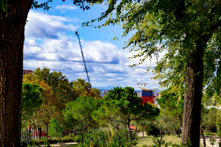 Firefighters climb a scale of a truck in one of the trainings in the fire station, in Madrid, Spain. Europe.のeditorial素材