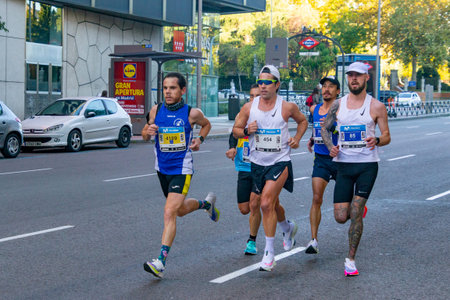 MADRID, SPAIN - NOVEMBER 14, 2021. Professional athletes running the Movistar Half Marathon of...