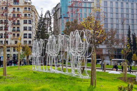 Christmas decorations in the renovated Plaza de EspaÃ±a in the city of Madrid, in Spain. Europe. Horizontal photography.のeditorial素材