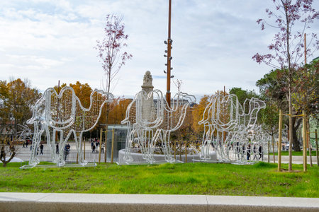 Christmas decorations in the renovated Plaza de EspaÃ±a in the city of Madrid, in Spain. Europe. Horizontal photography.のeditorial素材