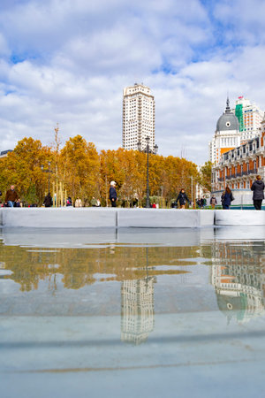 Renovated Plaza de EspaÃ±a in the city of Madrid after its reform, in Spain. Europe. Photography.のeditorial素材