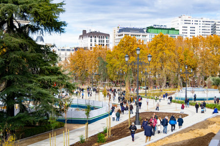 Renovated Plaza de EspaÃ±a in the city of Madrid after its reform, in Spain. Europe. Photography.