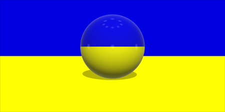 Ukraine. Ukrainian flag. Ball 3D of Ukraine design. Landscape design. Illustration of the Ukrainian flag. Landscape design. Abstract design. Illustration. Map.の写真素材