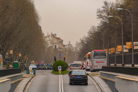 Dust haze of the Sahara desert in Madrid. The capital of Spain covered by the dust of the Sahara...