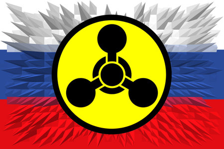 Russia. Chemical weapons. Russia flag with chemical weapons symbol. Illustration of the Russian flag. Landscape design. Abstract design. Illustration. Map.の写真素材