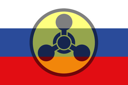 Russia. Chemical weapons. Russia flag with chemical weapons symbol. Illustration of the Russian flag. Landscape design. Abstract design. Illustration. Map.の写真素材