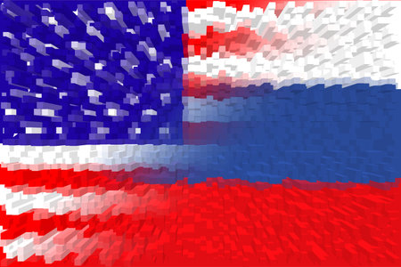 United States of America (USA) and Russia. USA flag and Russian flag. Concept of war of countries,...