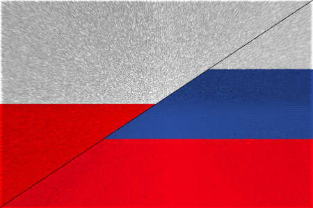 PolandRussia. Poland flag and Russia flag. Concept of aid, association of countries, political and economic relations. Landscape design. Abstract design. Illustration.の写真素材