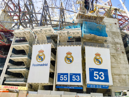 Santiago BernabÃ©u Stadium in its reform to have a new stadium, in Spain. Soccer field of Real Madrid CF Europe. Landscape photography.のeditorial素材