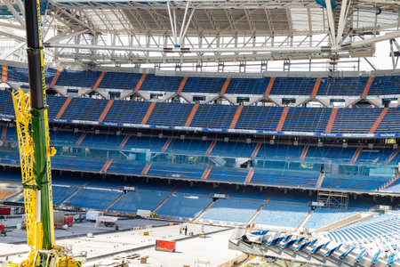 Santiago Bernabeu. Stadium. Interior of the Santiago BernabÃ©u stadium with the construction process for the complete renovation of the Real Madrid CFのeditorial素材