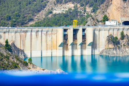 Swamp. Reserve. Reservoir filled with blue colored water. Dam located on the border between the provinces of Castilla la Mancha and the Valencian Community, in Spain. Europe. hourの写真素材
