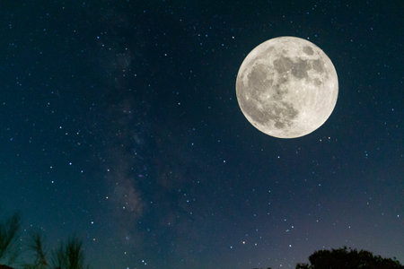 Fullmoon. stars. super full moon Full moon with the background full of stars in the galaxy....