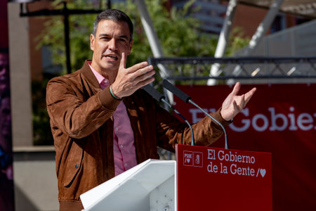 Pedro Sanchez Perez-Castejon. President of the Government of Spain. Pedro SÃ¡nchez in an act in Getafe with the Spanish socialist worker group (PSOE). MADRID, SPAIN - OCTOBER 8, 202のeditorial素材