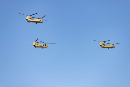 helicopter. airplane. Military vehicle. Spanish Air Force on the day of the National Holiday of...