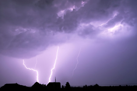 Ray. lightning. Electric storm. Strong electrical storm with a multitude of lightning and thunder....