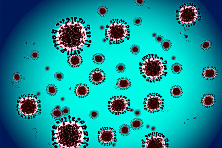 Virus. Viruses illustration. Viruses 3d rendering of a virus. Microbiology And Virology Concept. Ebola. Coronavirus. Medical concept. Illustration. Covid 19 or flu or monkeypox 3d.の写真素材