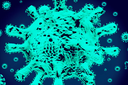 Virus. Viruses illustration. Viruses 3d rendering of a virus. Microbiology And Virology Concept. Ebola. Coronavirus. Medical concept. Illustration. Covid 19 or flu or monkeypox 3d.の写真素材
