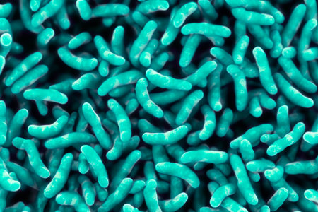 Bacterium. Close up of 3d microscopic bacteria. Colony bacteria. bacterium. Prokaryotic microorganisms. 3d illustration. Banner. Genetic mutation in bacteria can lead to antibioticの写真素材