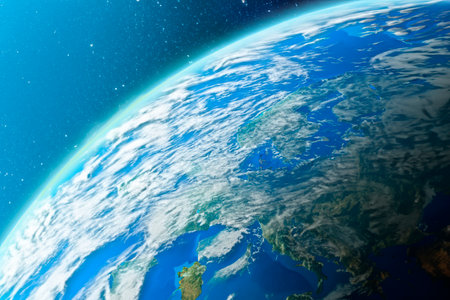 oceans. World ocean day or World Oceans Day, 8 June. 2023. Blue ocean surface seen from underwater. Underwater background bottom and waves. 3D illustration. Generative AI.の写真素材