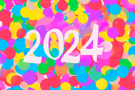2024. New Year, 2024. Numbers on a background of confetti. Horizontal design. Happy New Year 2024.の写真素材