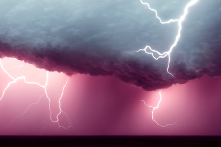 Illustration of storm clouds, rain and lightning. Rain and storm concept.の素材