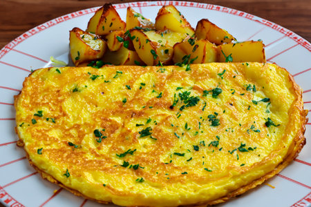 Spanish Omelet. Spanish omelette with potatoes and onion, typical Spanish cuisine. Spanish omelette. Botulism outbreak. Spain.の素材