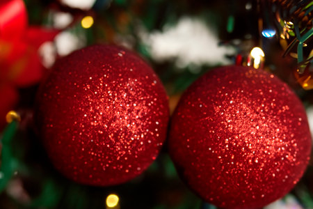 Christmas. Green Christmas tree with lights decorated. Christmas concept. Bright winter holiday composition. Greeting card, banner, poster. Christmas 2023. Christmas banner. XMAS.の素材