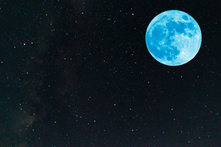 Super blue moon. Full moon. Second moon of the month of August. 2023. Bright night with a black background and bright stars where they accompany the satellite. Astrophotography. 31の写真素材