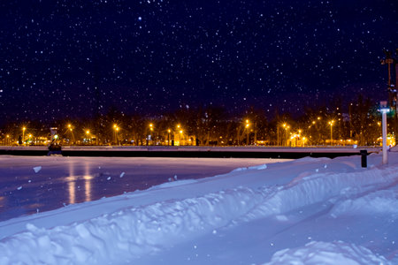 Snow. White blanket of snow. Winter concept. Snow covered streets. White cloak Christmas concept. Winter road and landscape of frozen trees. Free space for your decoration. sceneryの素材
