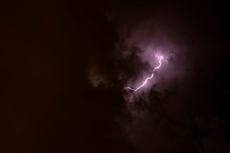 Ray. Storm. The sky is full of dark clouds in bad weather before a big storm rain. Light emission...