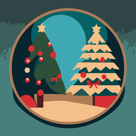 Christmas. Christmas tree background. Christmas decoration. Beautiful gift boxes on the floor near a fir tree in the room. Bright holiday composition. 2023. December.のイラスト素材