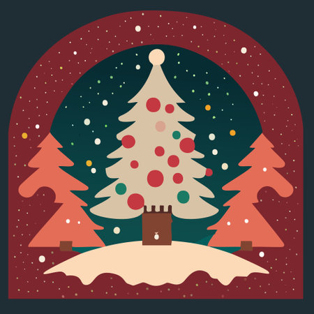 Christmas. Christmas tree background. Christmas decoration. Beautiful gift boxes on the floor near a fir tree in the room. Bright holiday composition. 2023. December.のイラスト素材