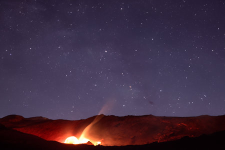 Etna. They overturn with magma on the walls of the volcanic cone. Hot wash. New eruption. 2023. Hot rocks.の素材