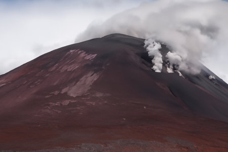 Etna. They overturn with magma on the walls of the volcanic cone. Hot wash. New eruption. 2023. Hot rocks.の素材