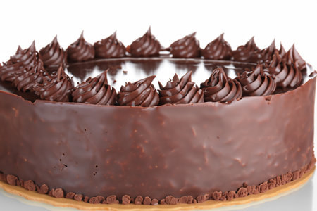 Chocolate cake. Tasty chocolate cake. Plates with pieces of delicious homemade chocolate cake on the table. Chocolate cake with cream. World Chocolate Cake Day. January 27, 2024.の素材