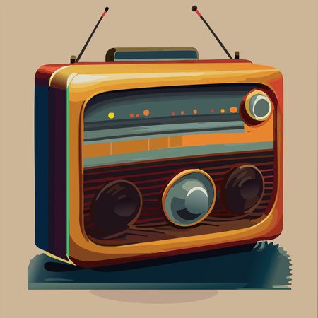 Radio. Realistic 3d old vintage retro radio receiver icon. World Radio Day. Illustration of cartoon style isolated banner with space for text. February 13th. 2024.の素材