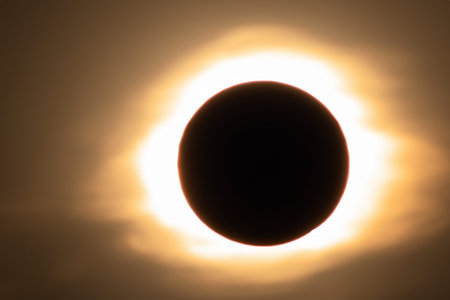 Solar eclipse. Eclipse with ring of fire due to the moon coming between the Earth and the sun. Solar...