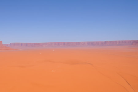 Desert. Dunset in desert. Desert in Dubai. The empty quarter and outdoor sand dune in oman old desert rub al khali. Panoramic. Landscape of golden sand dune with blue sky in Saharaの写真素材