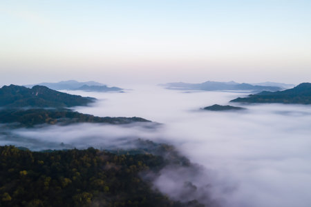 Beautiful landscape of mountain and fog in the morning at Phu Chi Fa, Loei, Thailand