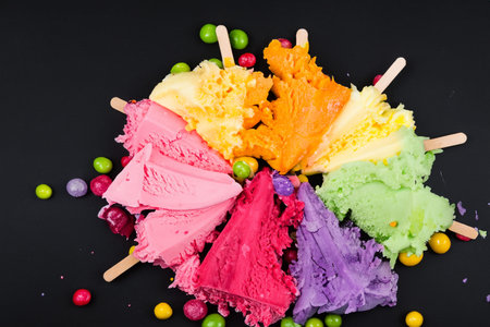 Ice cream. Ice scream. Delicious ice cream explosion. White background. Cut out. Strawberry,...
